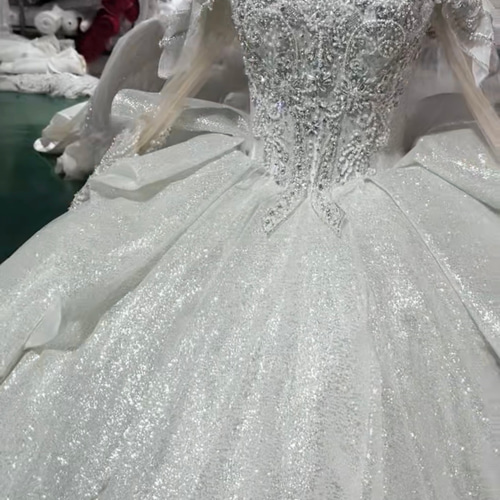 豪華！オフショルダー ホワイト ビジュー美品 ウェディングドレス 長袖 