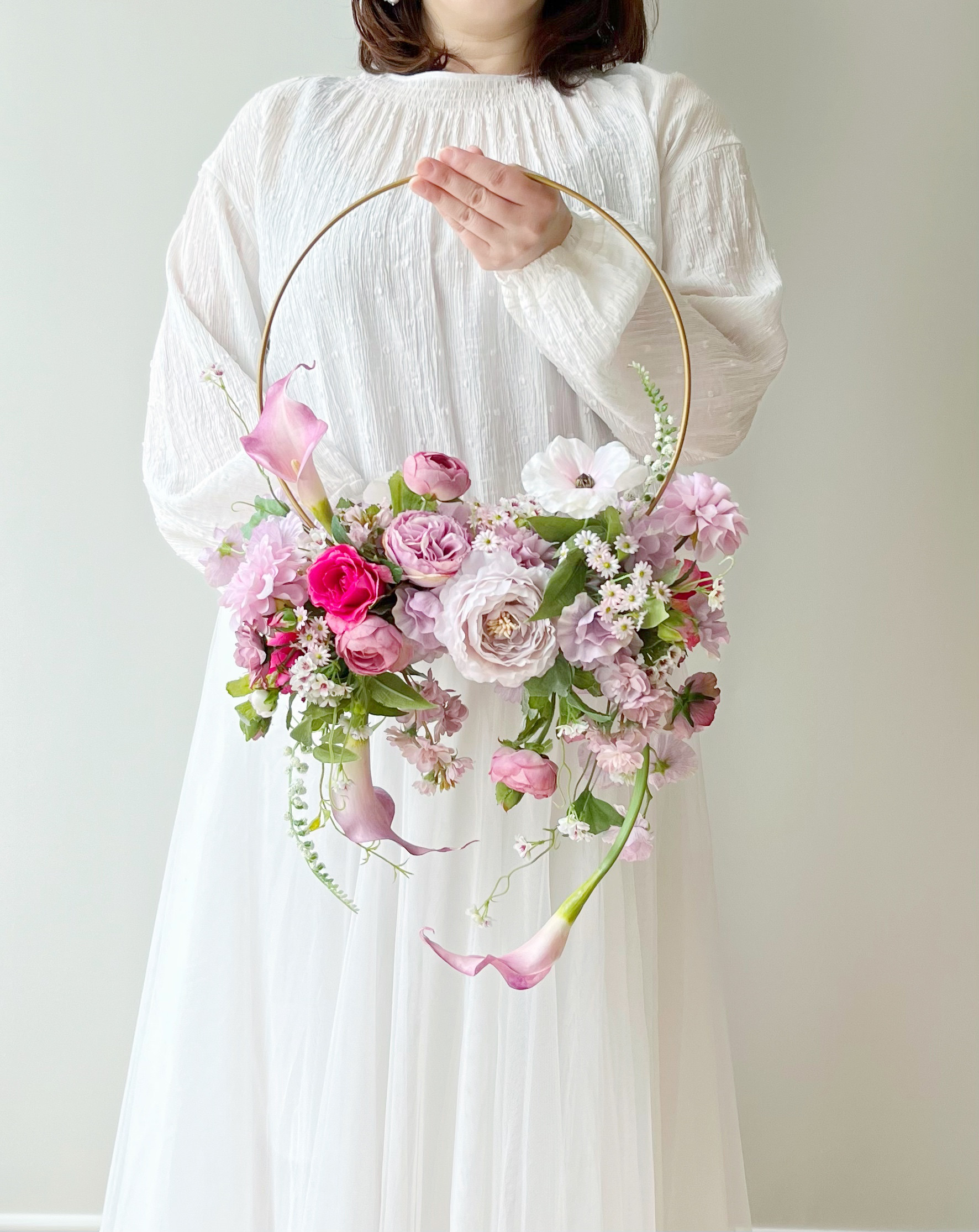 【7日で届く！】完成品ブーケ ピンク フープブーケ こちらのお写真のブーケが届きます♪