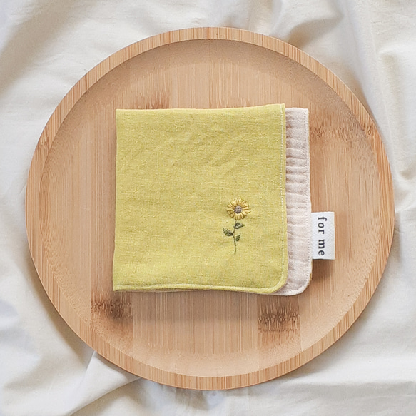 名入れ可〗ひまわり刺繍ハンカチ プレゼント コットンリネン＋ダブル
