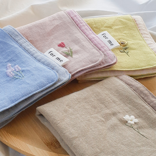 名入れ可〗ひまわり刺繍ハンカチ プレゼント コットンリネン＋ダブル