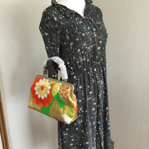 花ぷらら・ハンドメイド・リメイク・帯・カバン・がま口バック・木の