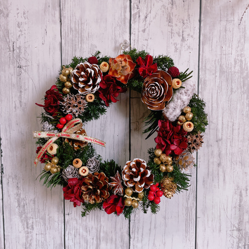 9.クリスマス丸リース クリスマス・リース（9）～ Joyeux Noël ～ 29cm（プリザ） アート