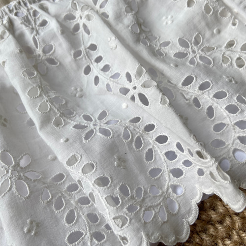 whitework*フランスアンティーク*巾着かごバッグ*手刺繍レース