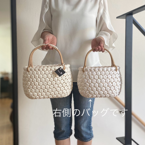 クラフトバンドのかごバッグ【花結び】スノーホワイト かご クラフトバンドのかごバッグ【花結び】スノーホワイト かご