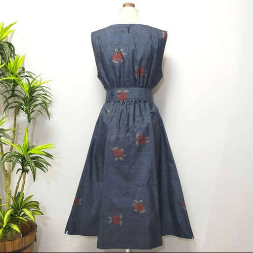 着物リメイク ワンピース ジャンパースカート 2WAY 花柄 フレア ロング