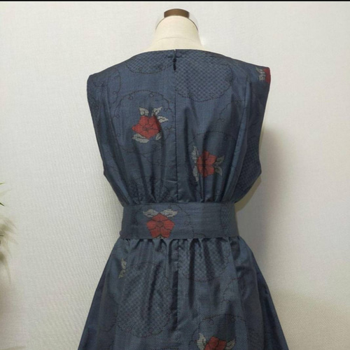 着物リメイク ワンピース ジャンパースカート 2WAY 花柄 フレア