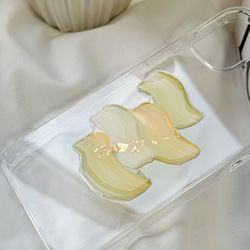 【waveline】olive×gold ニュアンス スマホケース iphone/アクリル絵の具 3枚目の画像