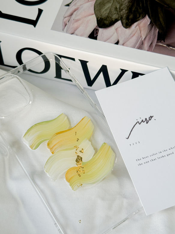 【waveline】olive×gold ニュアンス スマホケース iphone/アクリル絵の具 5枚目の画像