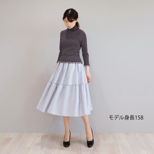 日焼け・冷房対策にも◎】細ボーダー柄 7分袖タートルプルオーバー  