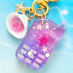 蓄光*・゜メンダコのガラケー キーホルダー✽.。ピンク パープル