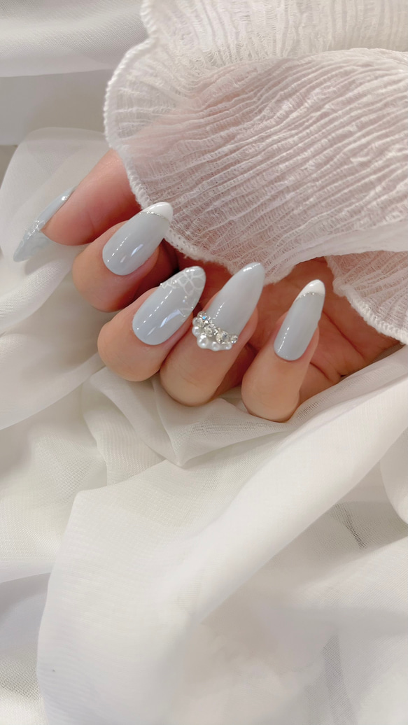 ネイルチップ 水色 ブライダルネイル/ウェディングネイル/水色ネイル