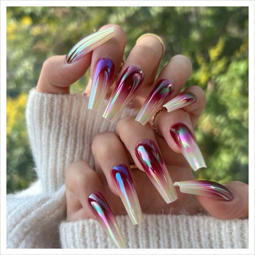 N367》既成ネイルチップ24枚セット ピンク オーロラ 紫 ギャル 派手