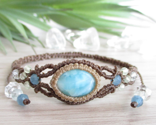 #499マクラメ一粒ブレスレット：ラリマー 8d8d89858be12f705a287dff9016c2