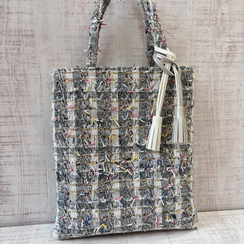 ファンシーツイードの手提げバッグ【ブラック】 ハンドバッグ kanosae