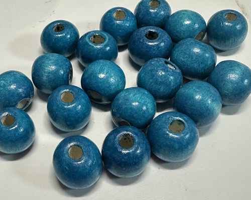 20個 14mm 大穴 ウッド ビーズ 穴4mm ターコイズ ビーズ ギルドバイ