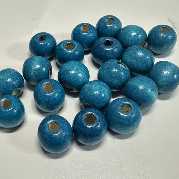 20個 14mm 大穴 ウッド ビーズ 穴4mm ターコイズ ビーズ ギルドバイ