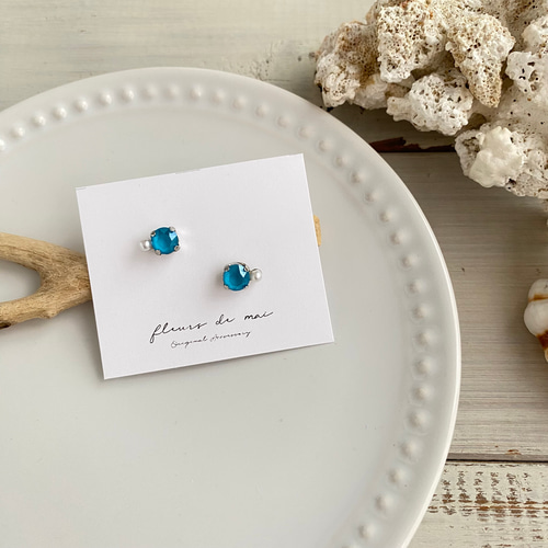 スワロフスキー ネックレス＆ピアス（イヤリング）セット＊アズール