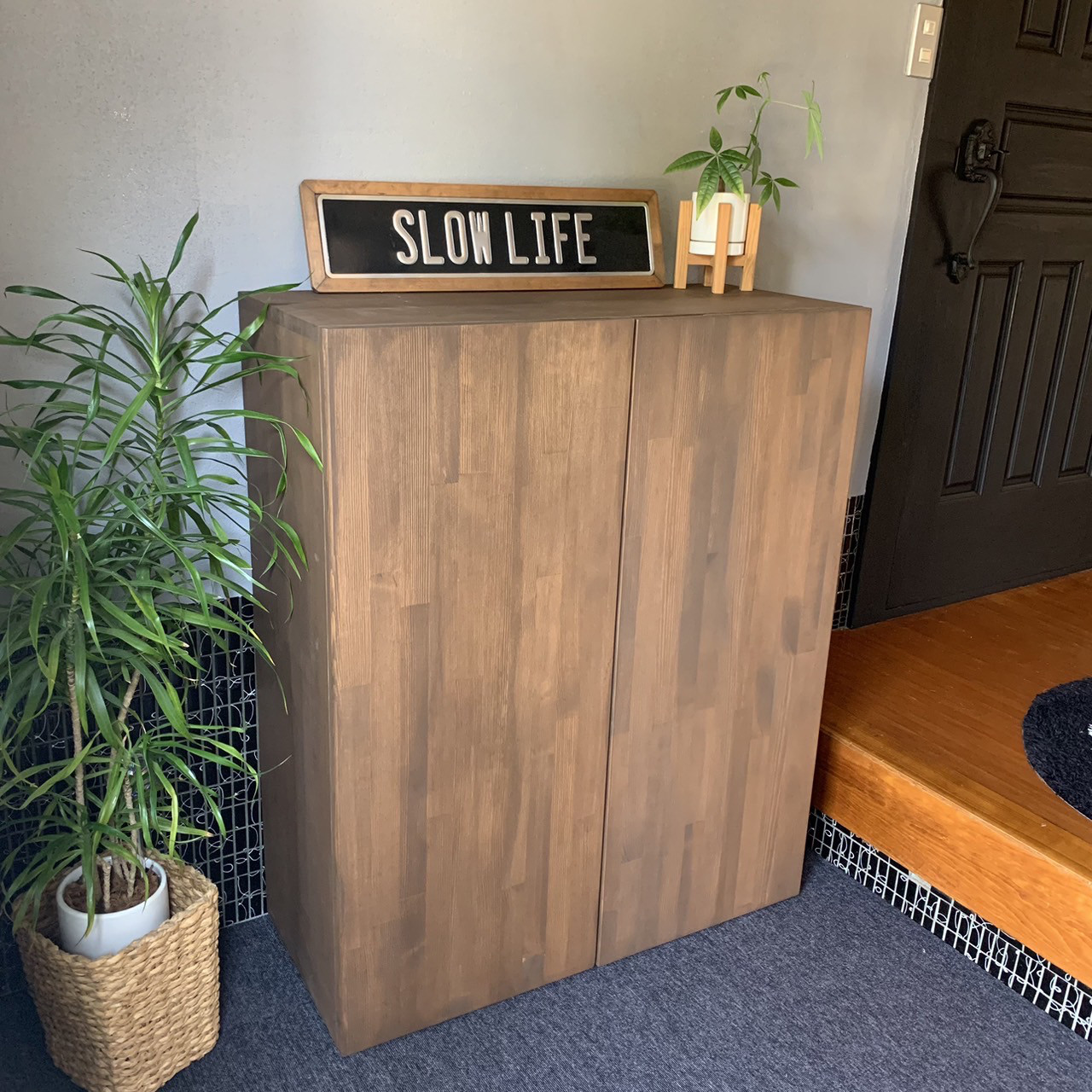 ☆ジモティ割あり☆ 末次家具工芸 レンジボード ブラウン H190×W81×D45