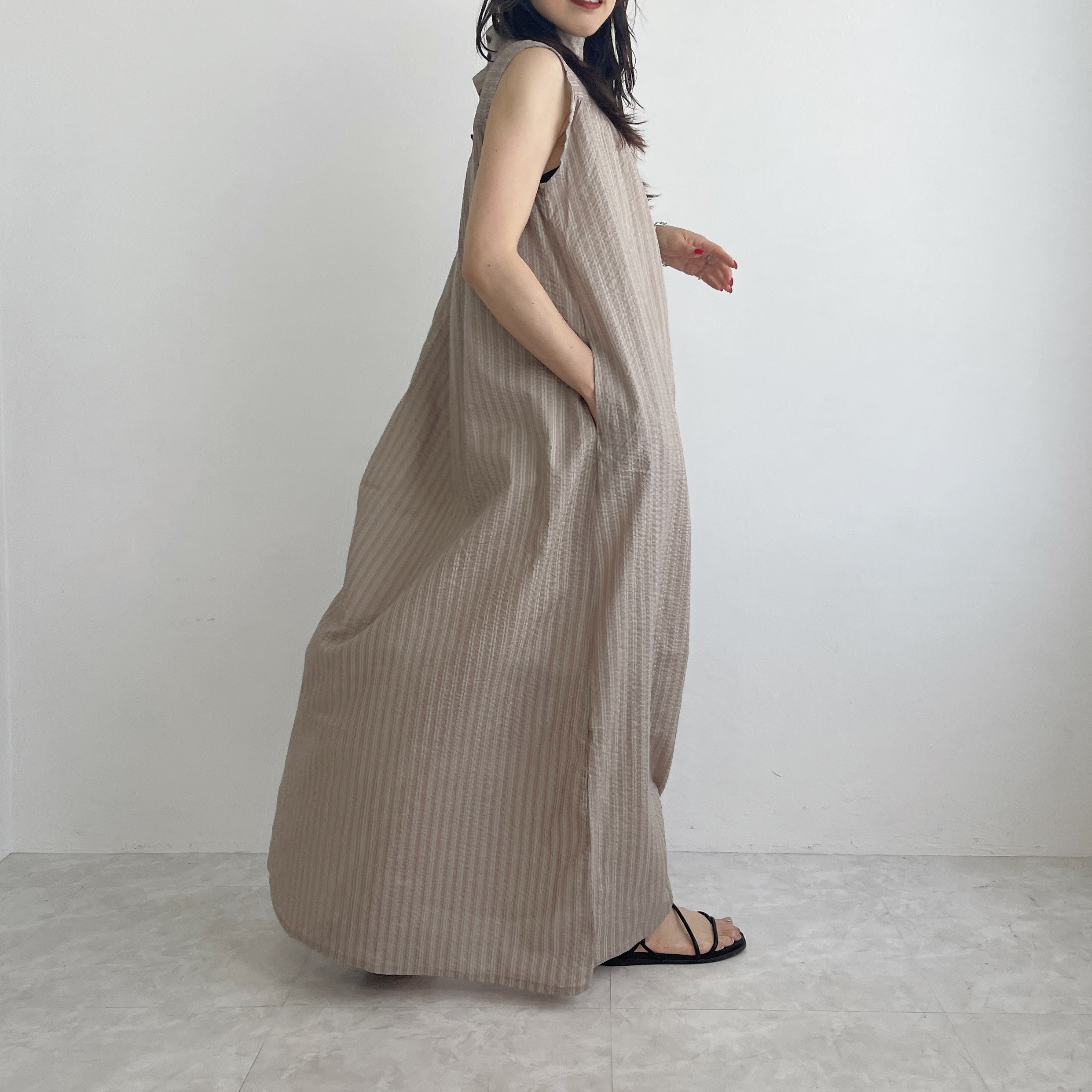 タートルネックサマードレス(brown・ストライプ)