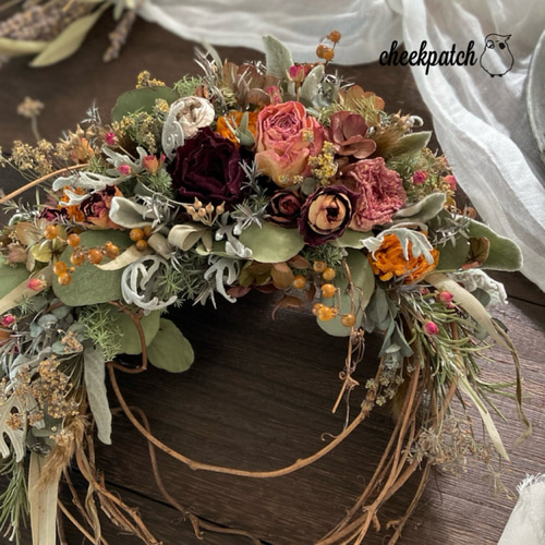 エレガントアンティーク　クラッシック　ハーフ　リース　ドライフラワー エレガントアンティーククラッシックハーフリースドライフラワー