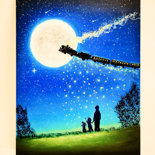 タイトル「青派」オイルパステル画 絵画 青い絵