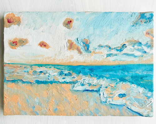 原画「朝の海 8」サムホール・油彩画 絵画 かいがのみせあかちゃん 