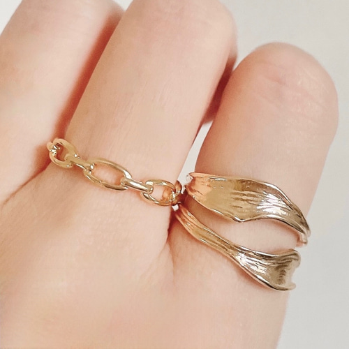 重ね付けリング2本セット ゴールド フリーサイズ フォークリング