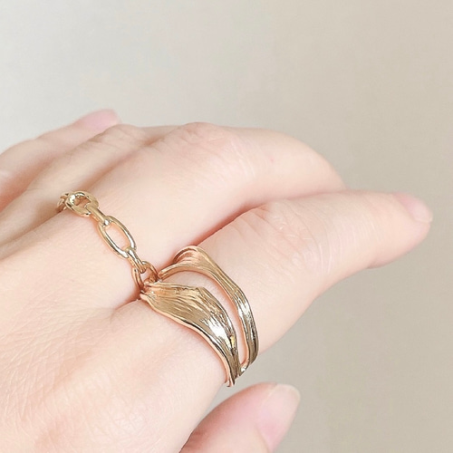 重ね付けリング2本セット ゴールド フリーサイズ フォークリング