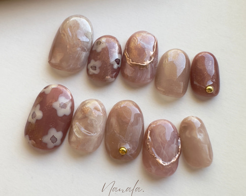 ピンクブラウン ニュアンス ネイルチップ 10・ニュアンスネイルチップ ピンクブラウン 秋カラー - mignon