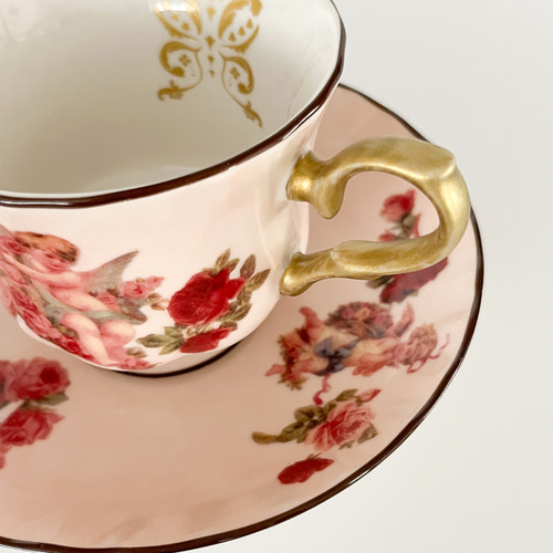 天使⭐︎スモークピンク カップ&ソーサー レトロ エンジェル ティー