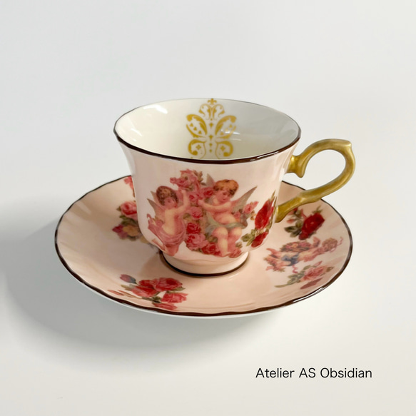 SALE】天使⭐︎スモークピンク カップ&ソーサー レトロ エンジェル