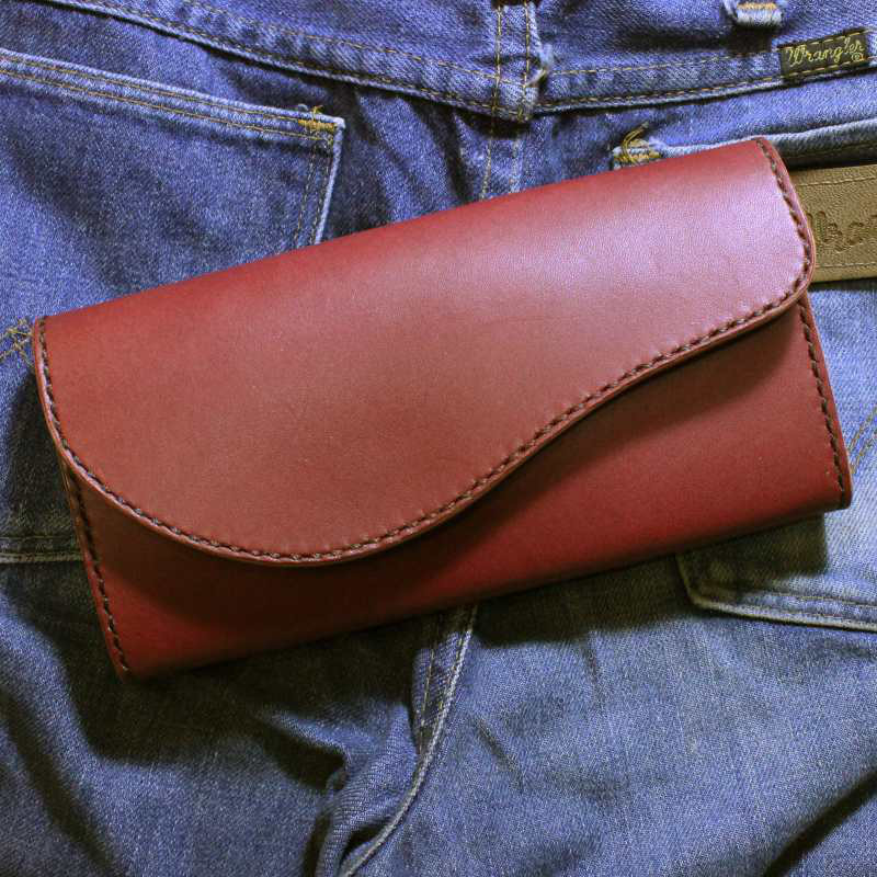 ヌメ革長財布　バーガンディー rm354