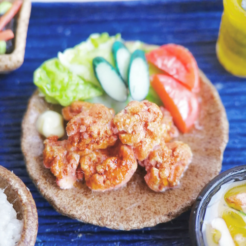 ミニチュアフード 唐揚げ定食 その他置物 星空キッチン@再開致します