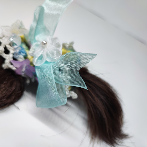 シュシュ  ヘアゴム  ビーズ  マーブルブルー シュシュ ヘアゴム ビーズ マーブルブルー