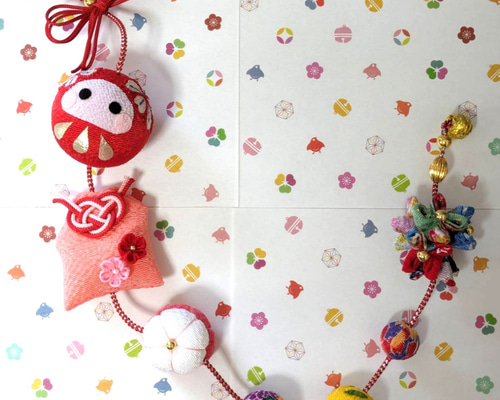 ぷりん様　おまとめ　ちりめん細工　吊るし飾り　ピンク つるし飾り制作キット・花折々の七連つるし飾り ちりめん細工