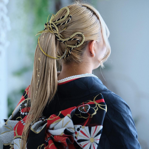 チェーンアクセサリーと和紐のセット 成人式髪飾り 卒業式髪飾り 髪