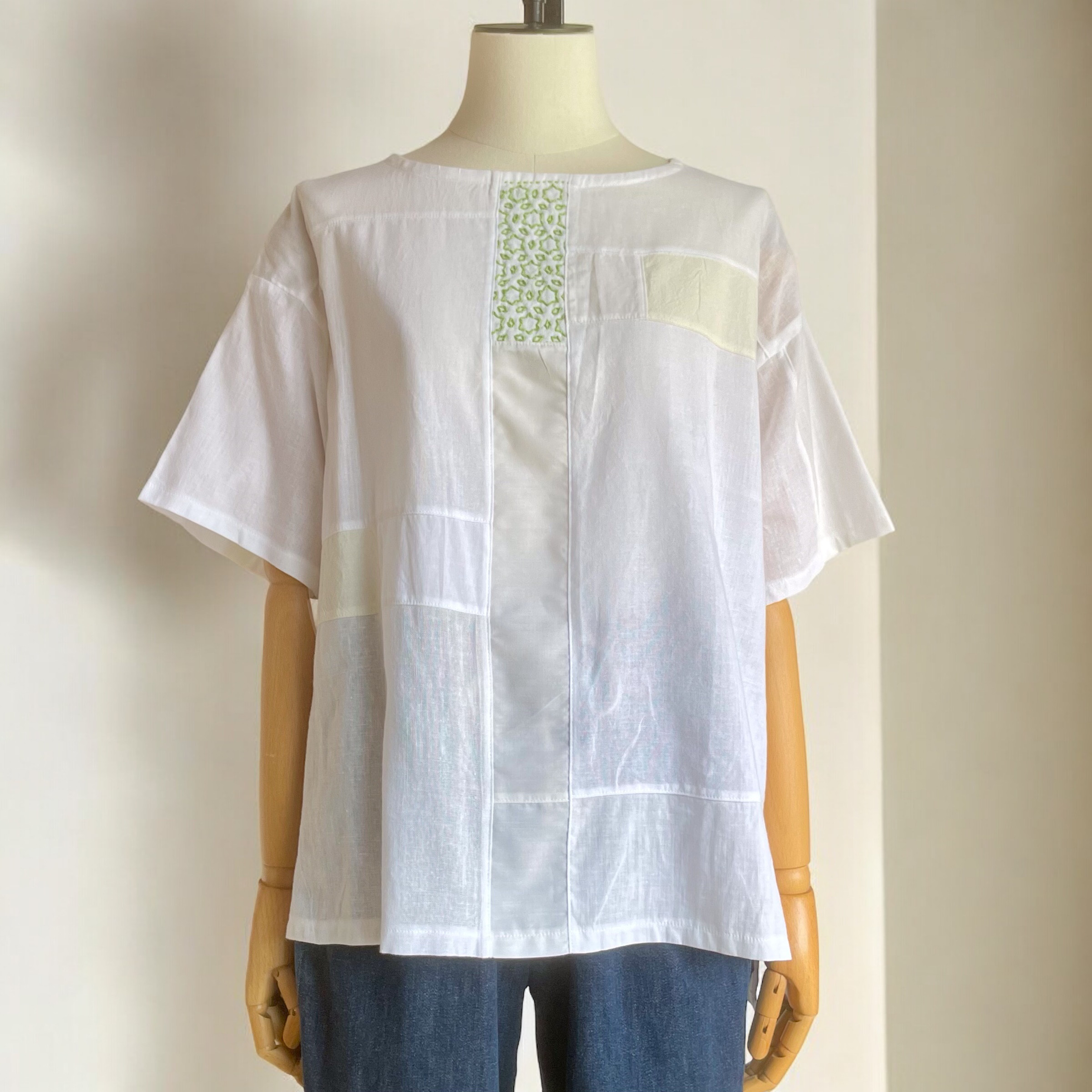 選べる刺し子  Tシャツ風ブラウス【送料込み】浴衣リメイク　グリーン