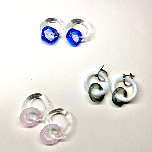 ガラスピアス 〜 les ronds 〜 透明 クリア シンプル フープ ピアス 