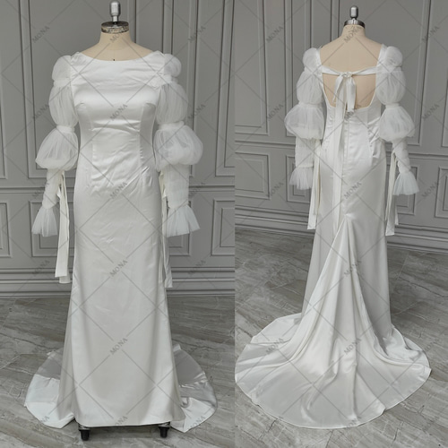 シンプルクラシカル スレンダーライン ウェディングドレス 二次会 結婚  