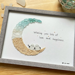 シーグラス 三日月 シマエナガ ムーン シーグラスアート ガラス 星の砂