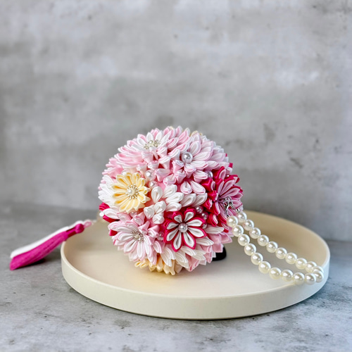 サテンつまみ細工のボールブーケ 小『桜』/七五三ボールブーケ 和装