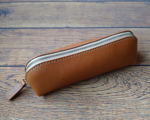 【美品】ボナペンチュラ オレンジ　レザーペンケース BONAVENTURA（ボナベンチュラ） 文房具 ペンケース シュリンクレザー