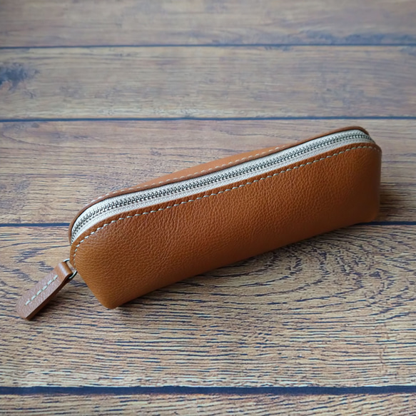 レザーペンケース キャメル 本革ペンケース 茶 筆入れ ペンケース れぽ