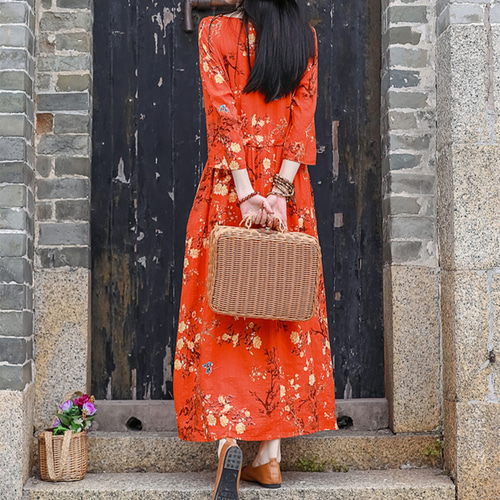 ゆったりワンピース 7分袖花柄ワンピース 夏 受注制作 旅行 ワンピース