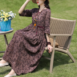 大人カジュアル 半袖花柄ワンピース グリーン 夏 受注制作 ワンピース