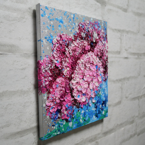 油絵 油彩 油彩画 絵画 絵 【梅雨に咲くピンクの紫陽花】 絵画
