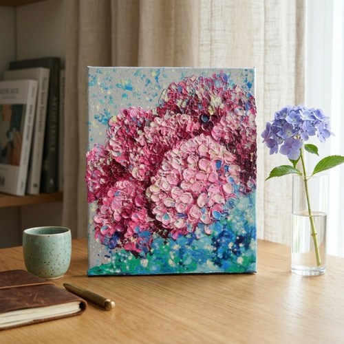 紫陽花、雨上がりのプレリュード［油彩画・原画］初夏のインテリア