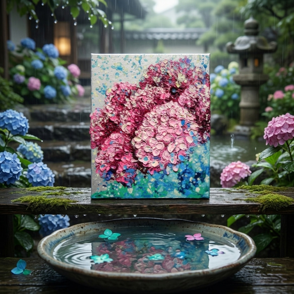 紫陽花、雨上がりのプレリュード［油彩画・原画］初夏のインテリア