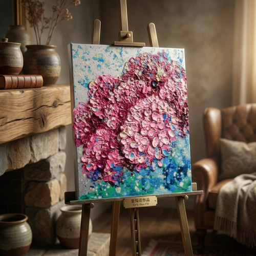 紫陽花、雨上がりのプレリュード［油彩画・原画］初夏のインテリア
