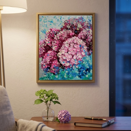 紫陽花、雨上がりのプレリュード［油彩画・原画］初夏のインテリア